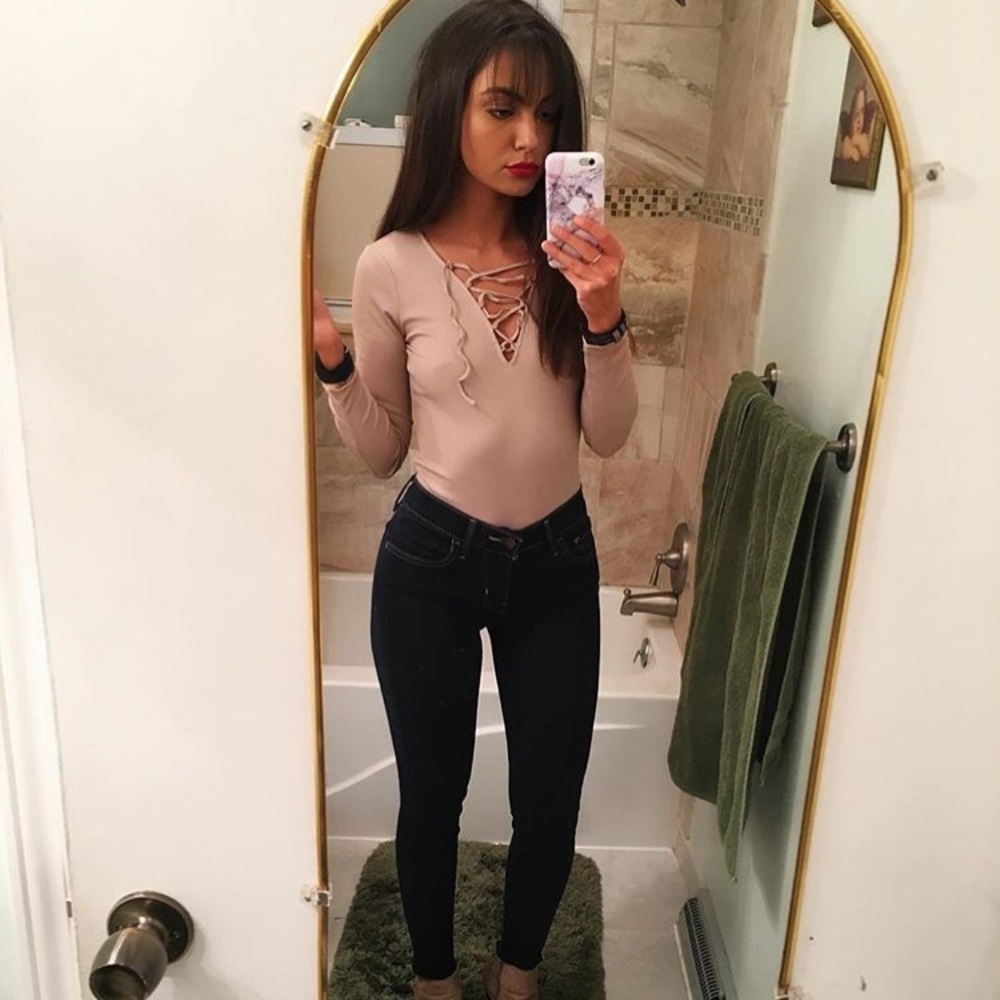 Tan lace up body suit